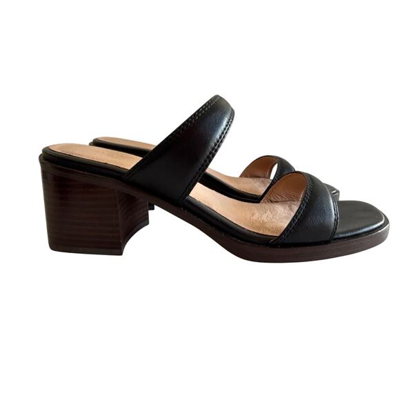Madewell Saige Heeled Mules Slip On Size 9.5 Double Strap Black Leather NK041 - Picture 3 of 11
